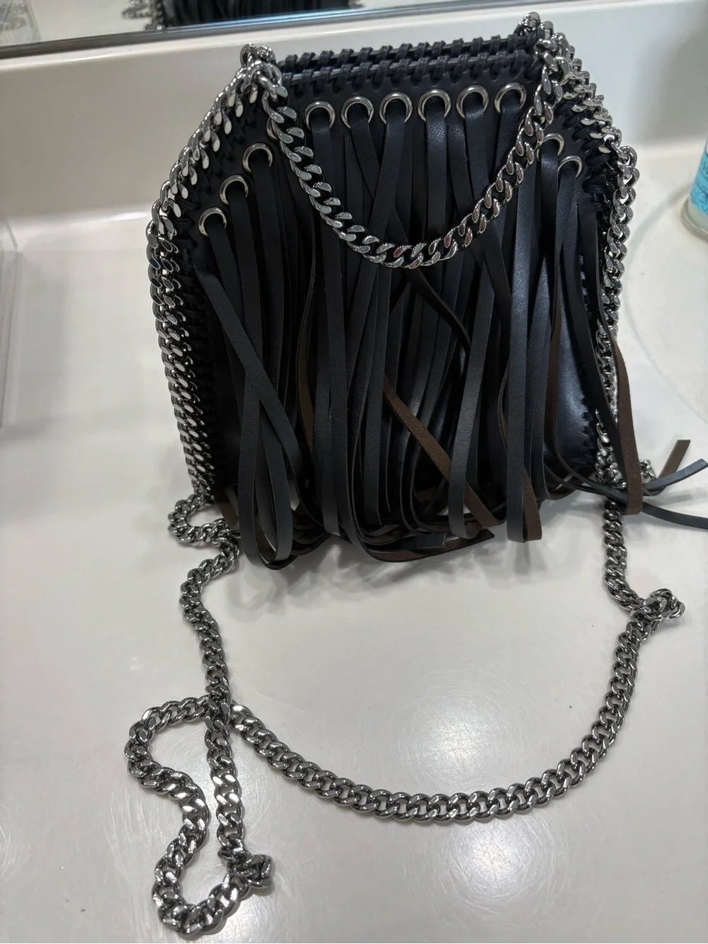 Stella McCartney Tiny Black Fringe Falabella Crossbody Bag - Picture 7 of 11